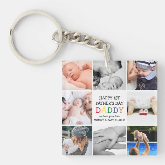 Cute First Vaderdag papa | Foto-collage-toetsenbor Sleutelhanger (voorkant)