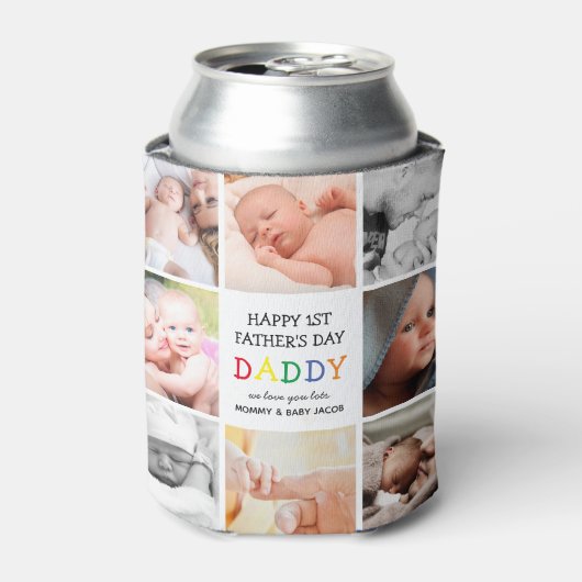 Cute First Vaderdag papa | Fotocollage Blikjeskoeler (Blikje Voorkant)