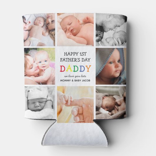 Cute First Vaderdag papa | Fotocollage Blikjeskoeler (Achterkant)