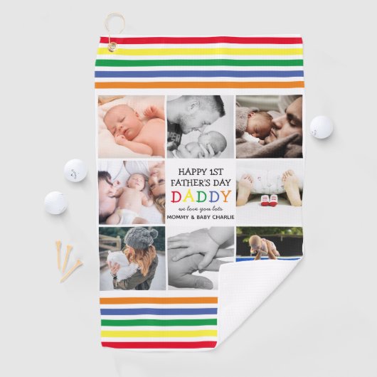 Cute First Vaderdag papa | Fotocollage Golfhanddoek (Insitu)