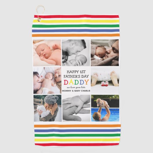 Cute First Vaderdag papa | Fotocollage Golfhanddoek (Voorkant)
