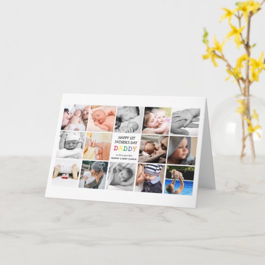 Cute First Vaderdag papa | Fotocollage Kaart (Gele Bloem)