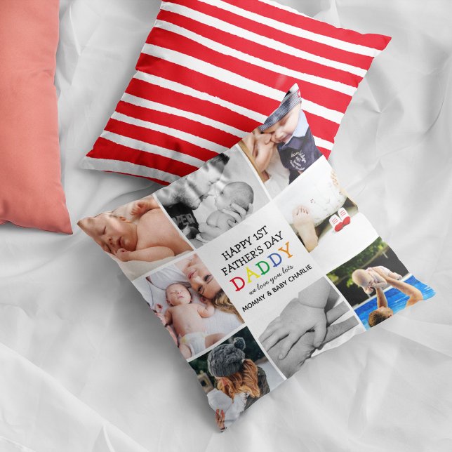 Cute First Vaderdag papa | Fotocollage Thro Kussen (Creator heeft geüpload)