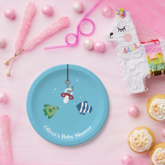 Cute Fish Bait Vist Baby shower Paper Bord (Feest)