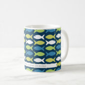 Cute Fish Blue Green Yellow White, gepersonaliseer Koffiemok (Voorkant rechts)