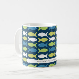 Cute Fish Blue Green Yellow White, gepersonaliseer Koffiemok