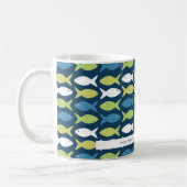 Cute Fish Blue Green Yellow White, gepersonaliseer Koffiemok (Links)