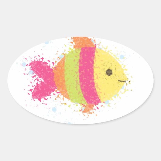Cute Fish Cartoon Ovale Sticker (Voorkant)