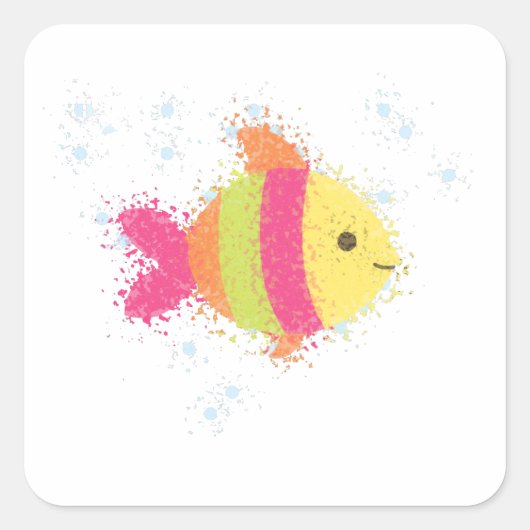 Cute Fish Cartoon Vierkante Sticker (Voorkant)