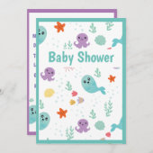Cute Fish Octopus Mint Green Paars Baby shower Kaart (Voorkant / Achterkant)