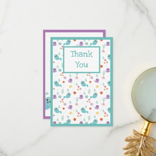 Cute Fish Octopus Mintgroene Jongen Meisje Bedankkaart (Voorkant / Achterkant in situ)