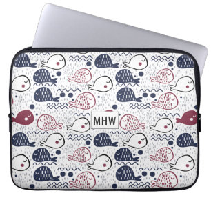 Cute Fish Pattern aangepaste monogram laptophoezen Laptop Sleeve