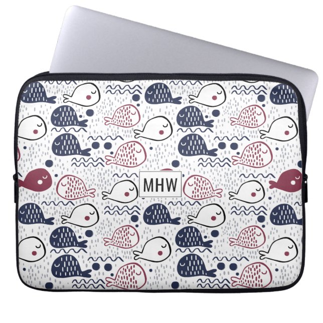 Cute Fish Pattern aangepaste monogram laptophoezen Laptop Sleeve (Voorkant)