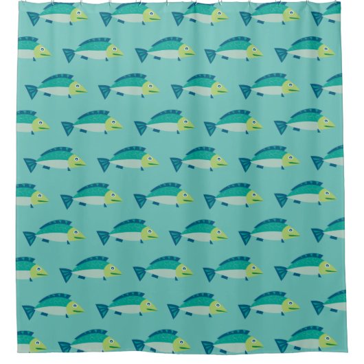 Cute Fish Pattern Blauwgroen Green Douchegordijn (Voorkant)