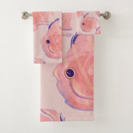 Cute Fish Pink Towel Bad Handdoek