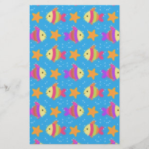 Cute Fish & Starfish Pattern Briefpapier