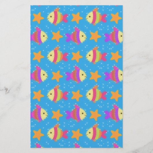 Cute Fish & Starfish Pattern Briefpapier (Voorkant)