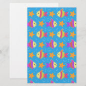 Cute Fish & Starfish Pattern Briefpapier (Voorkant / Achterkant)