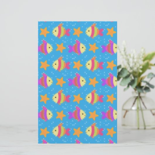 Cute Fish & Starfish Pattern Briefpapier (Staand voorkant)