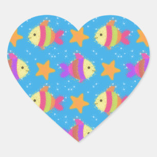 Cute Fish & Starfish Pattern Hart Sticker