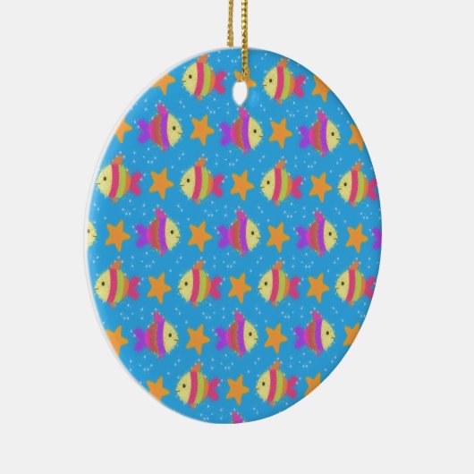 Cute Fish & Starfish Pattern Keramisch Ornament (Rechts)