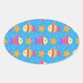 Cute Fish & Starfish Pattern Ovale Sticker (Voorkant)
