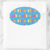 Cute Fish & Starfish Pattern Ovale Sticker (Tas)