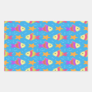 Cute Fish & Starfish Pattern Rechthoekige Sticker
