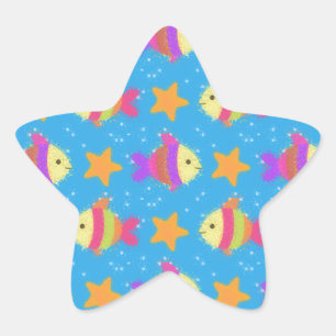 Cute Fish & Starfish Pattern Ster Sticker
