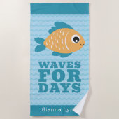 Cute Fish Waves for Days Personalized Kids Strandlaken (Voorkant)