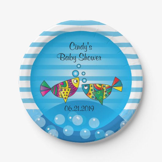 Cute Fishy Bubbles Baby shower Thema Papieren Bordje (Voorkant)