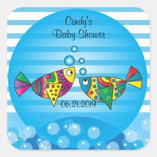 Cute Fishy Bubbles Baby shower Thema Vierkante Sticker