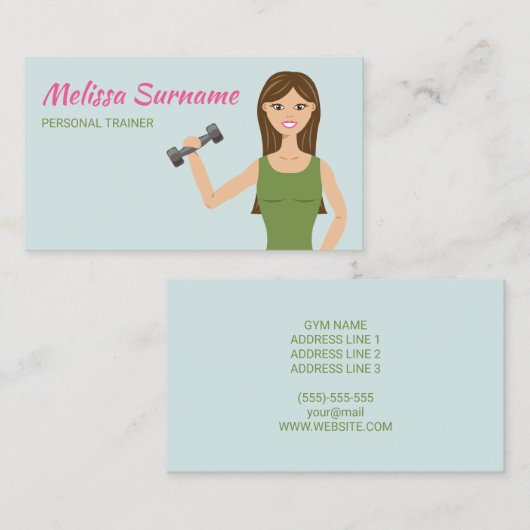 Cute Fitness Girl Illustration Personal Trainer Visitekaartje (Voorkant / Achterkant)