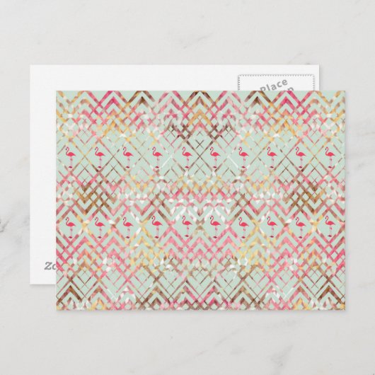 Cute Flamingo Abstract Roze Green Zigzaga Pattern Briefkaart (Voorkant / Achterkant)