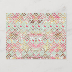 Cute Flamingo Abstract Roze Green Zigzaga Pattern Briefkaart