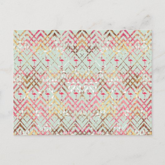 Cute Flamingo Abstract Roze Green Zigzaga Pattern Briefkaart (Voorkant)