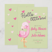 Cute Flamingo Baby shower Invitation for Girl Kaart (Voorkant / Achterkant)