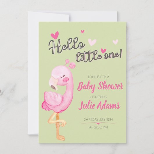 Cute Flamingo Baby shower Invitation for Girl Kaart (Voorkant)