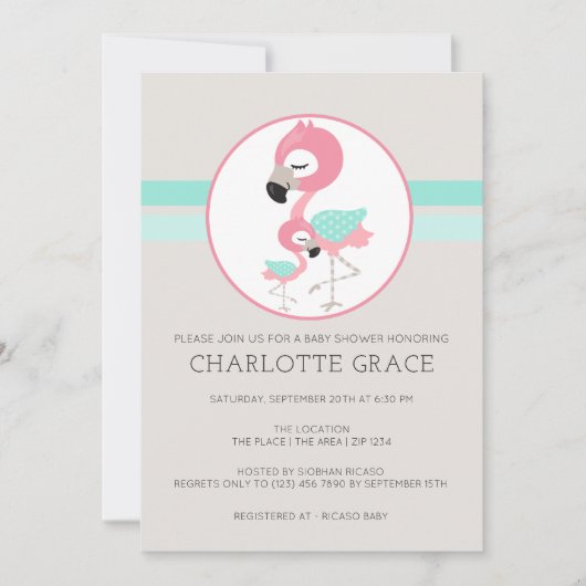 Cute Flamingo Bird Personalized Baby shower Kaart (Voorkant)
