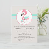 Cute Flamingo Bird Personalized Baby shower Kaart (Staand voorkant)