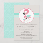 Cute Flamingo Bird Personalized Baby shower Kaart (Voorkant / Achterkant)