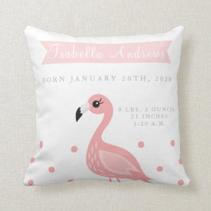 Cute Flamingo Birth Announcement Nursery Pillow Kussen