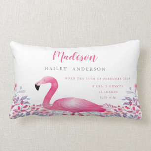 Cute Flamingo Birth Announcement Nursery Pillow Kussen
