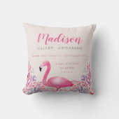 Cute Flamingo Birth Announcement Nursery Pillow Kussen (Voorkant)