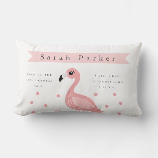 Cute Flamingo Birth Announcement Nursery Pillow Kussen (Voorkant)