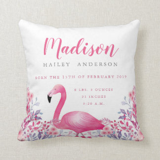 Cute Flamingo Birth Announcement Nursery Pillow Kussen