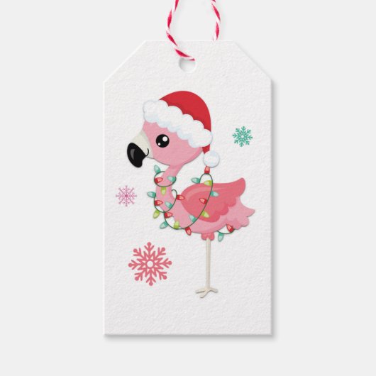 Cute Flamingo Child Name Love Santa KerstKerstmis Cadeaulabel (Voorkant)