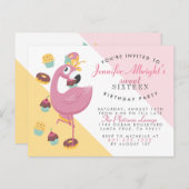 Cute Flamingo, Cupcakes & Doughnuts Sweet 16 Party Uitnodiging Briefkaart (Voorkant / Achterkant)