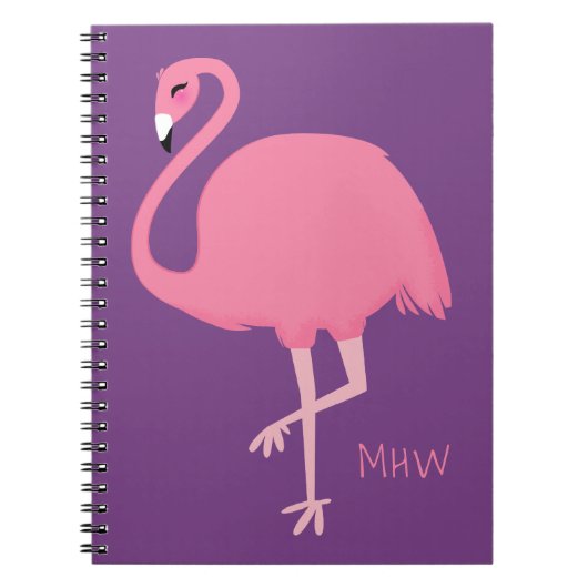 Cute Flamingo custom monogram notitieboek (Voorkant)