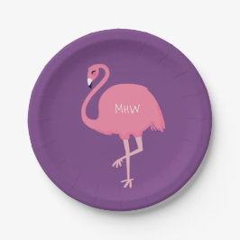 Cute Flamingo custom monogram paper borden Papieren Bordje